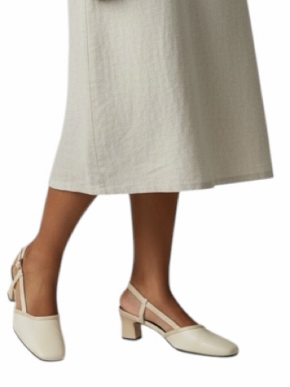 Life Stride•Cream Slingback Block Heel Pumps